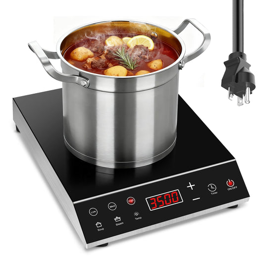 3500W Commercial Induction Cooktop, 220V Countertop Burner with 10 Power Levels, 5 Quick-Temp Modes, Timer & LED Display, Portable Induction Hot Plate for Restaurant Kitchen Hotel Catering