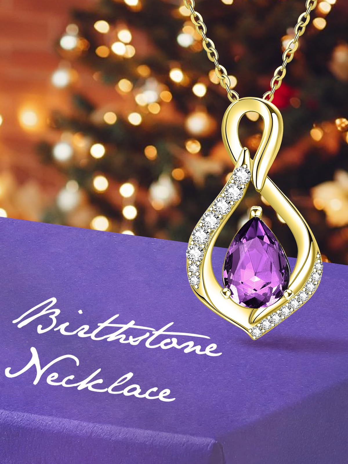 JIYVY32 Amethyst Infinity Necklace for Women February Birthstone Necklaces 14k Gold Plating Anniversary Birthday Gifts for Wife Her Mom Girlfriend Birthstone Jewelry Gifts for Women