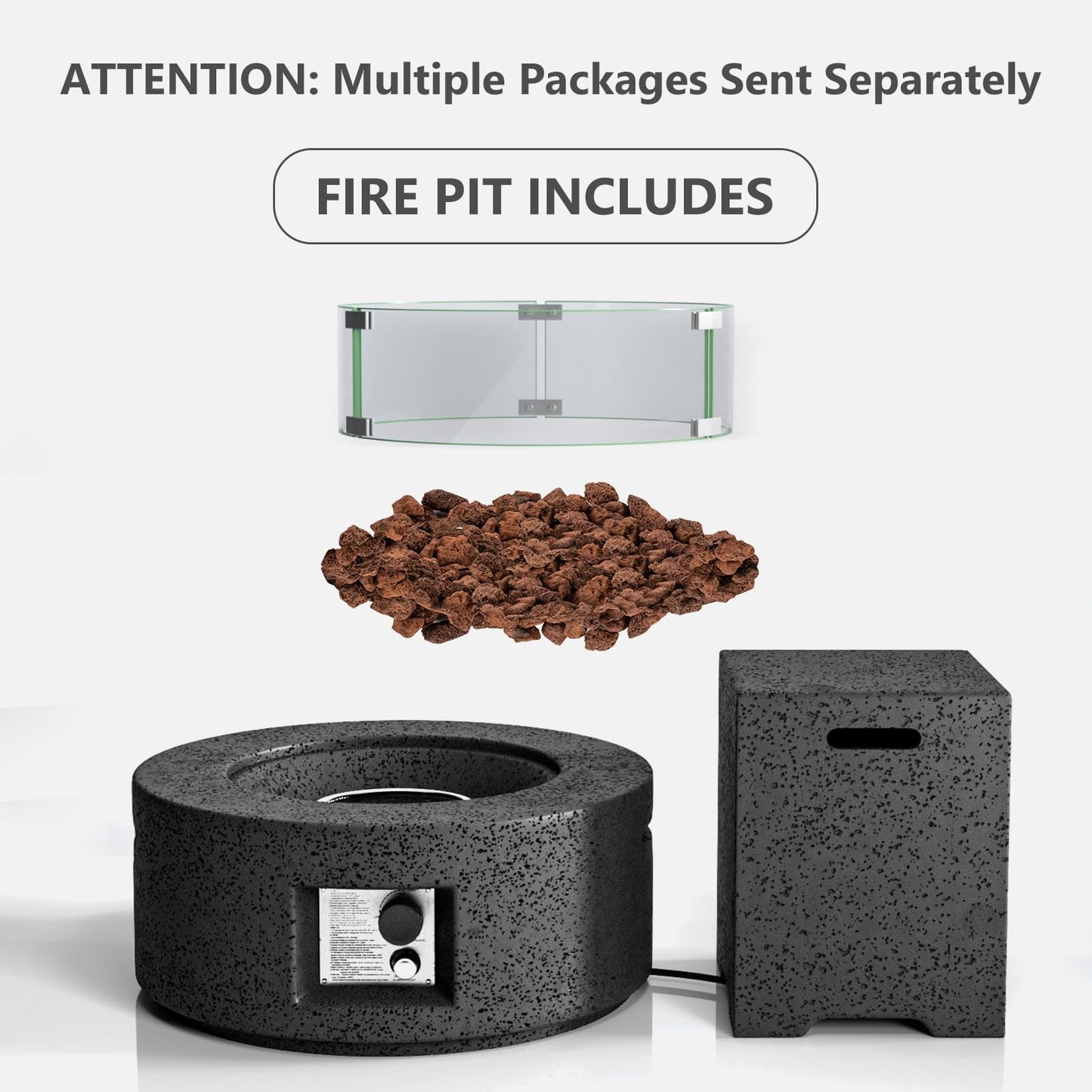 COSIEST Outdoor Propane Fire Pit Coffee Table, 28-inch Magnesium Oxide Round Base Patio Heater, 40,000 BTU Stainless Steel Burner, Free Lava Rocks, Waterproof Cover, Wind Guard, Tank Cover, Gray