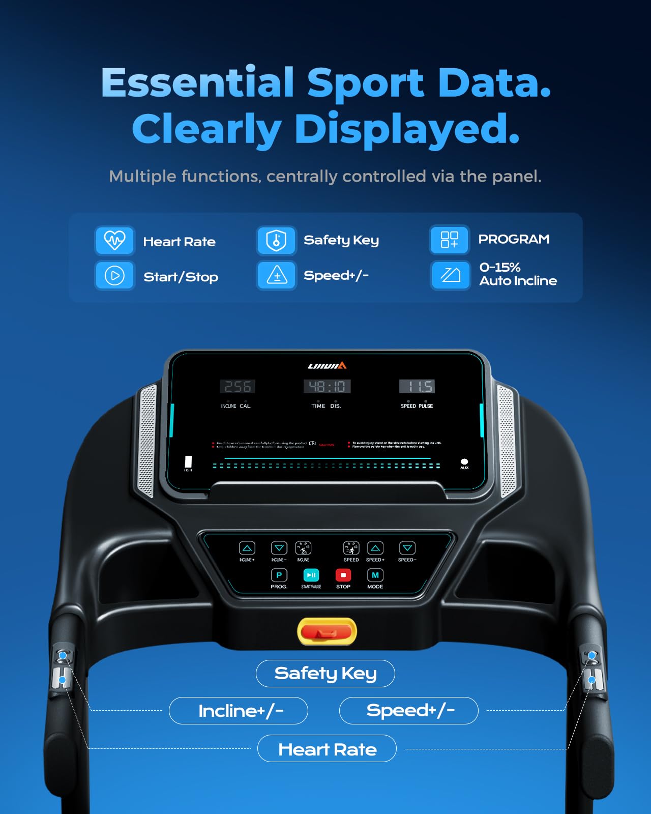 LIJIUJIA Treadmill for Home,Treadmills with 0%-15% Auto Incline,3HP Bushless,300 LBS,LED Display,Pulse Monitor
