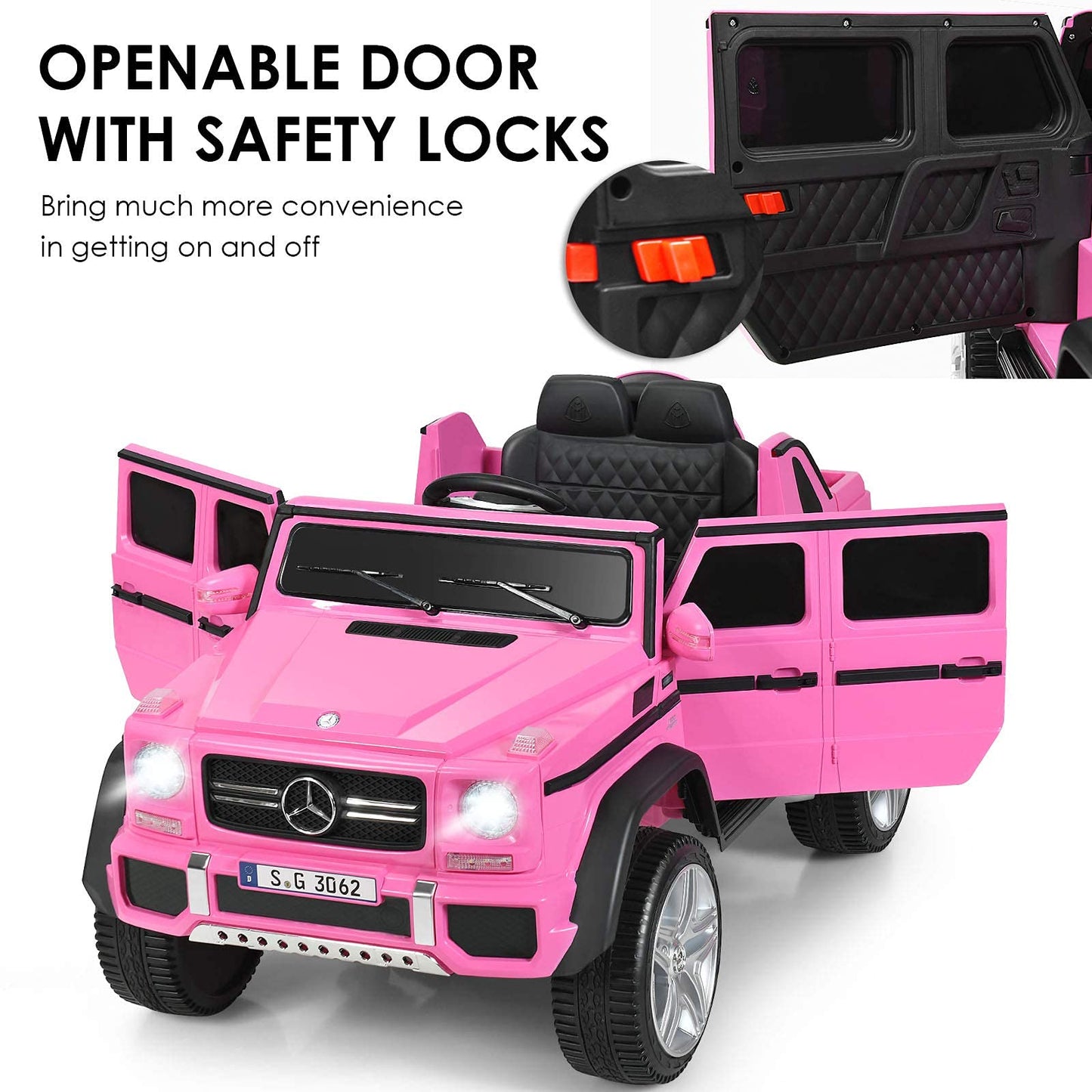 HOMGX Ride On Car, 12V Battery Powered Truck w/2.4G Remote Control, Motorized Toy w/3 Speeds & Spring Suspension, Double Door w/Lock, Licensed Mercedes-Benz Electric Cars for Kids (Pink)