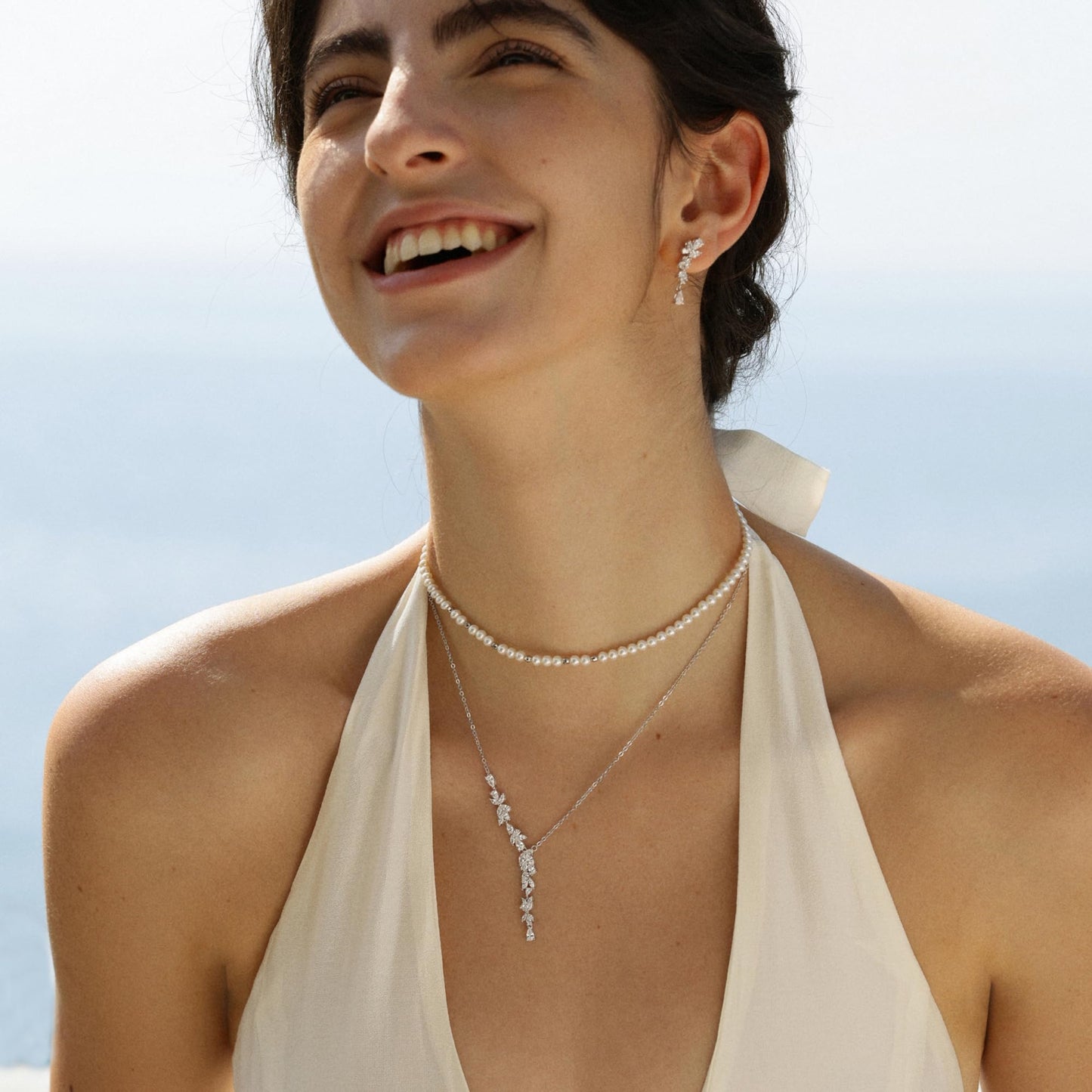 FANCIME Wisteria Reverie Necklace for Women Sterling Silver White Gold Plated Simulated Diamond Flower Drop Y Necklace Fine Jewelry Wedding Birthday Anniversary Graduation Mothers Day Gifts for Wife Women Bride Her