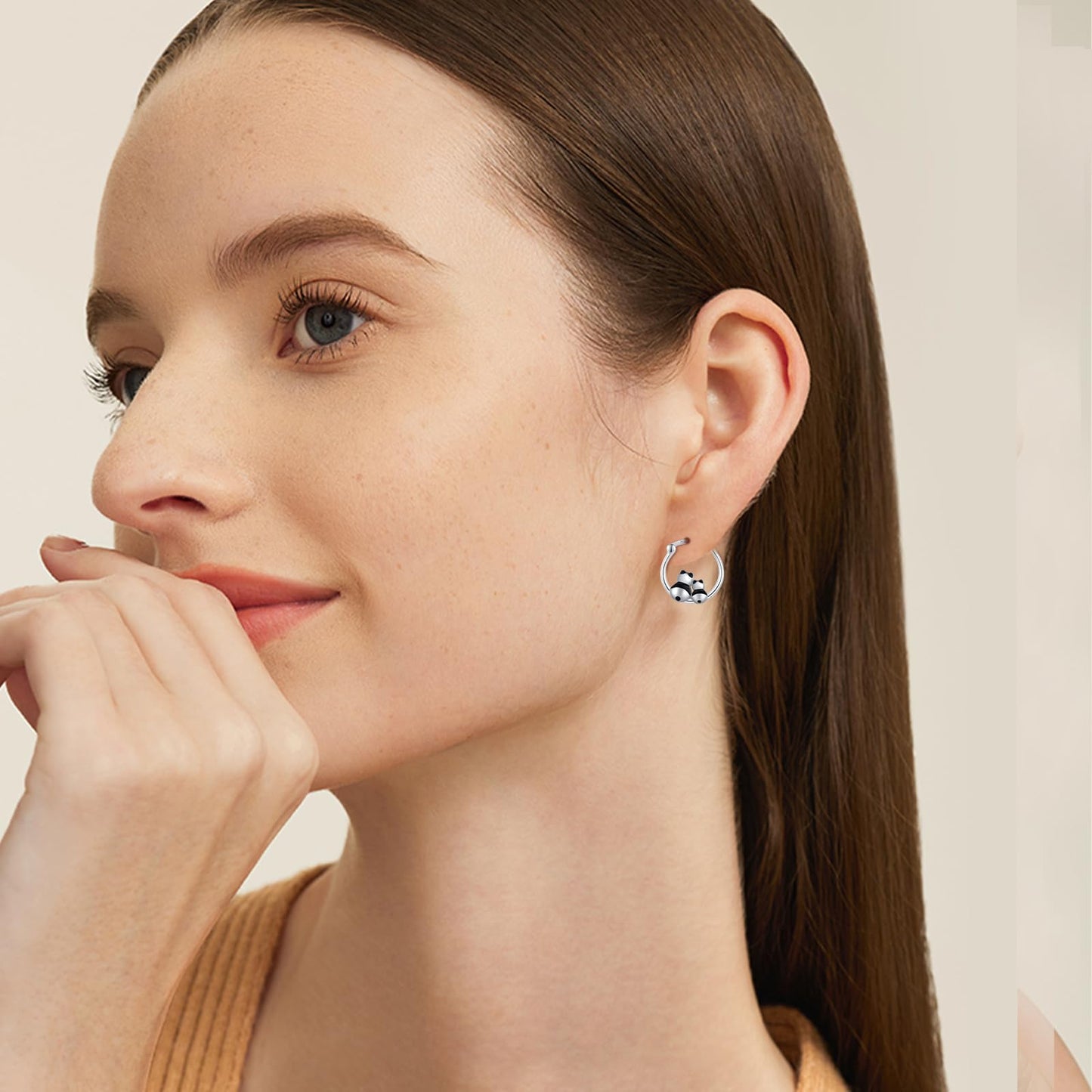 JUSTKIDSTOY Panda Earrings for 925 Sterling Silver Two Panda Bear Hoop Earrings Hypoallergenic Cute Animal Earrings Jewelry Graduation Gifts for Women Daughter Her