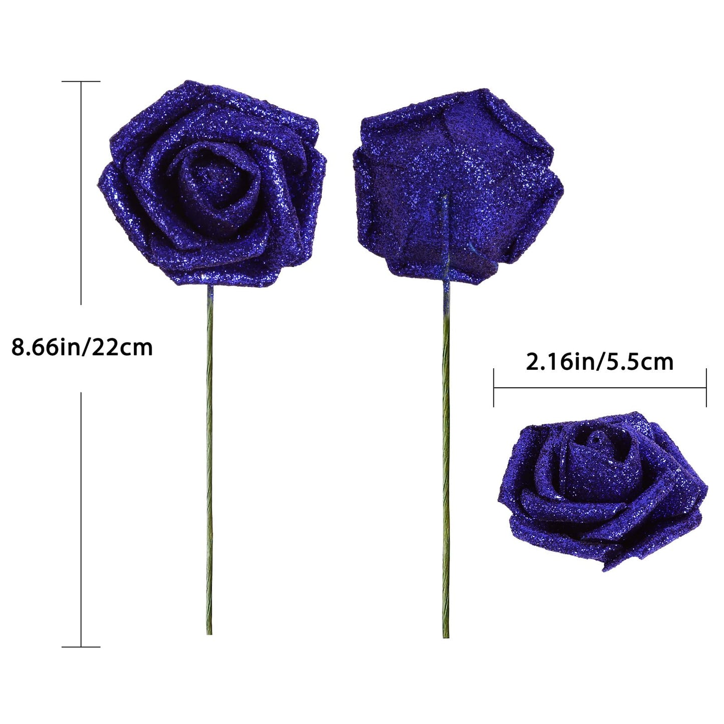 ICBOX Glitter Foam Roses 30 PCS Royal Blue Roses Artificial Flowers Foam Flowers Glitter Roses with Stem Artificial Flowers for DIY Wedding Bridal Bouquet Party Centerpieces Decor(Royal Blue)