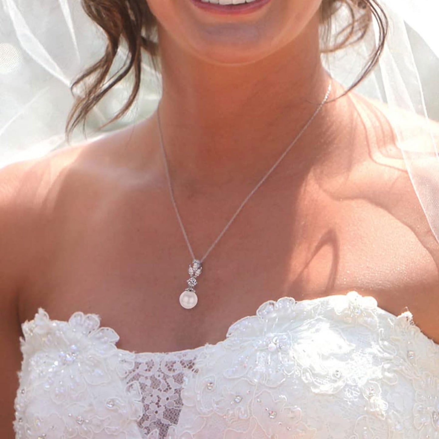 IDASANY Wedding Jewelry for Bride Bridesmaid, Pearl Dangle Earrings and Pendant Necklace Set Bridal Jewelry for Promise Wedding Party, 1 Set