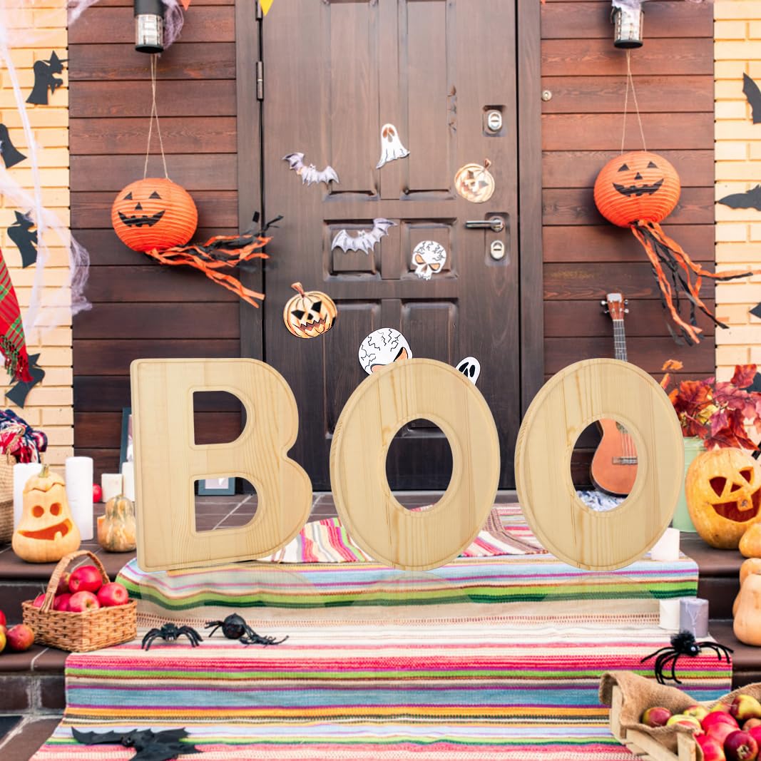 3pcs The Letters Boo Wooden Charcuterie Board, 12 Inch Larger Halloween Food Trays, Fillable The Letters Shaped Serving Platter for Snack Candy Cookie Dessert, Perfect for Halloween Party Decoration