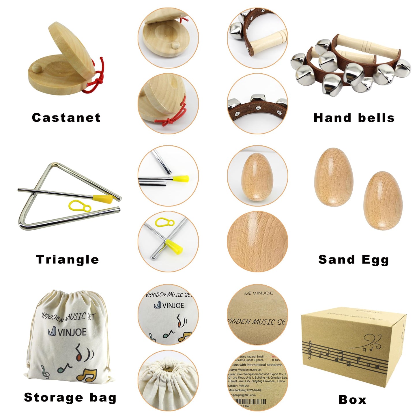 VINJOE Wooden Music Set–Kids Musical Instruments Toys, Natural Wood Percussion Instruments Toy for Kids Preschool Education Baby Musical Toys Instrument Set for Toddlers Best Gifts for Christmas