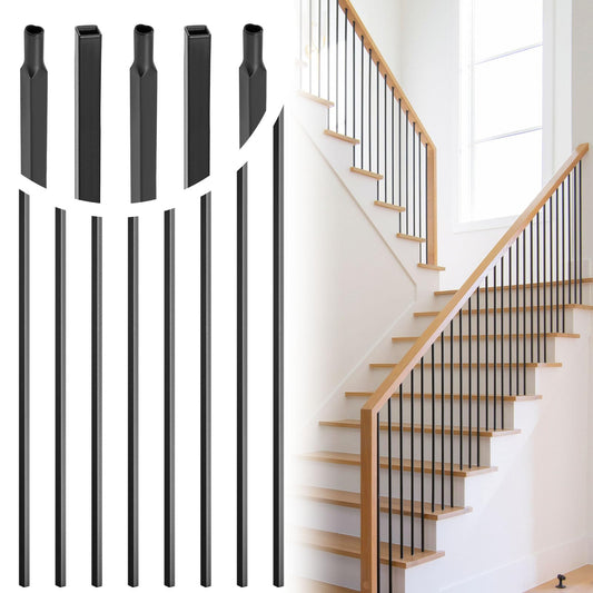 30 Pack 44'' Wrought Iron Balusters, Hollow Straight Bar Metal Baluster for Decks, Iron Balusters for Staircase Interior Decorative Stair Deck Railing 1/2-inch Satin Black Deck Spindles