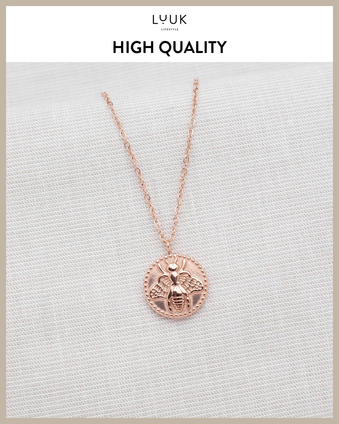 LUUK LIFESTYLE Adjustable Bee|Honeybee pendant necklace, HAPPINESS Gift Card, non-tarnish, 19in sturdy chain, Gift sister friend daughter, holiday dainty trendy aesthetic simple rose gold
