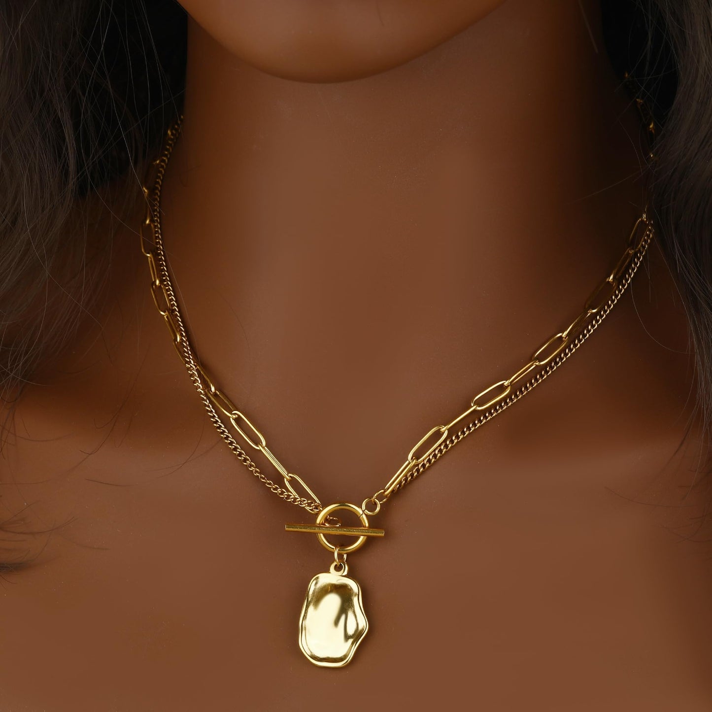 BONJOULRY Chunky Gold Necklace for Women, 18K Waterproof Heart Necklace Statement Necklace Gold Charm Necklace Chunky Jewelry Paperclip Chain Choker Gift for Women (Baroque Lumina)