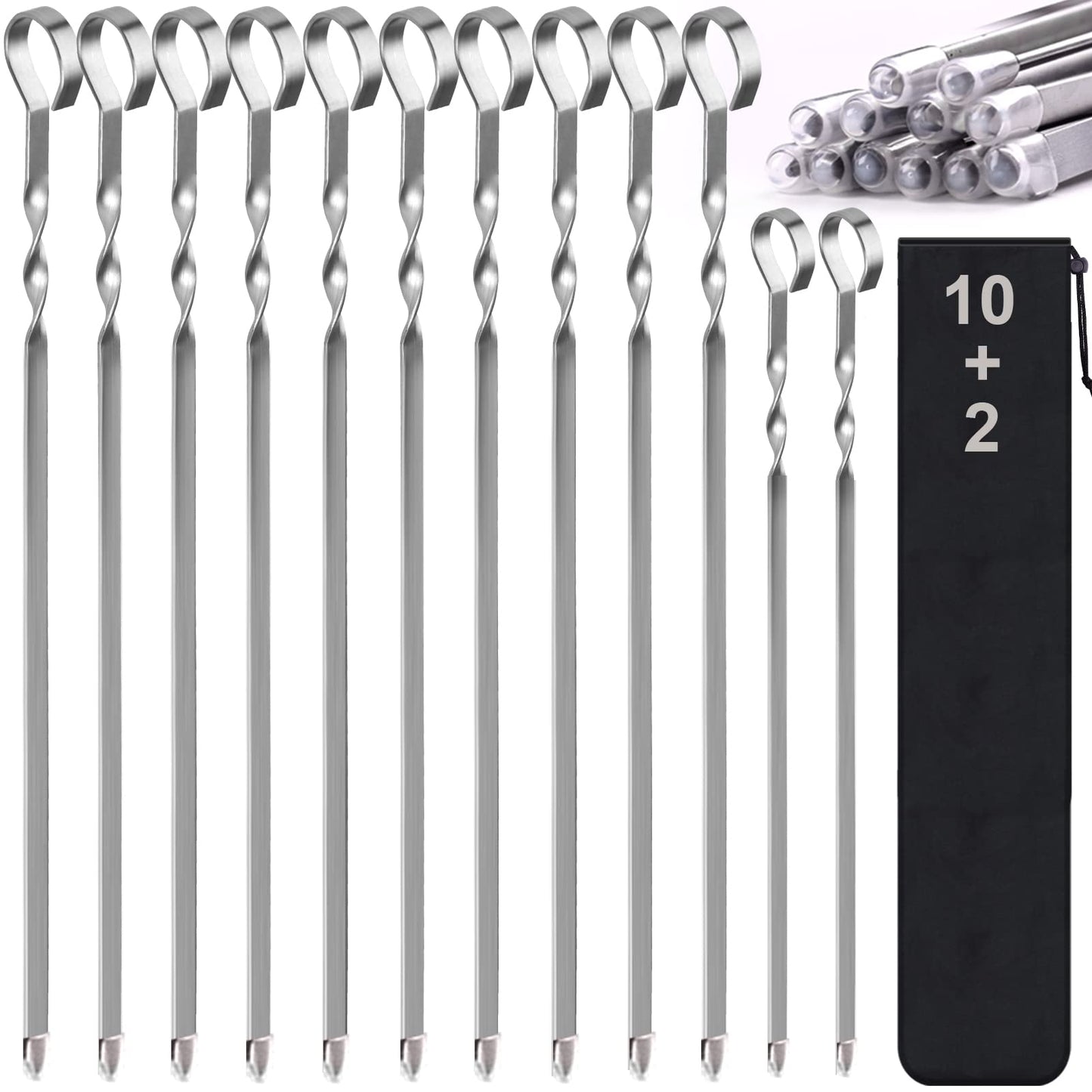 Skewers - 17" Kabob Skewers for Grilling, Metal Sticks for Kabobs Stainless Steel Flat Long Shish Kebab Reusable Grill BBQ Barbecue Sticks for Meat Chicken Vegetable, 12 Pack Bonus 14 Inch