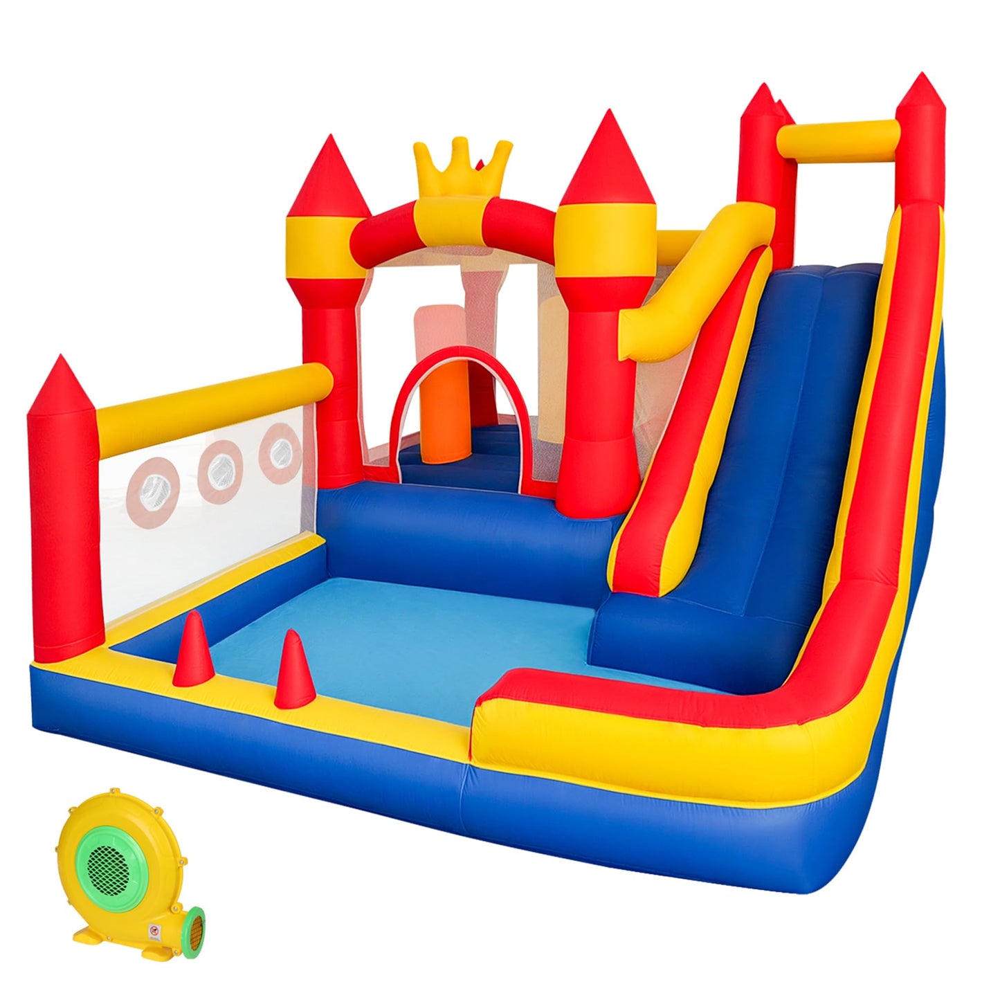 Liaakrr Bounce House, 8-in-1 Bounce House for Kids, Bouncy House with Slide, Climbing Wall, Ball Pit, Obstacles, Trampoline & Basketball Hoop – Includes Blower for Indoor & Outdoor