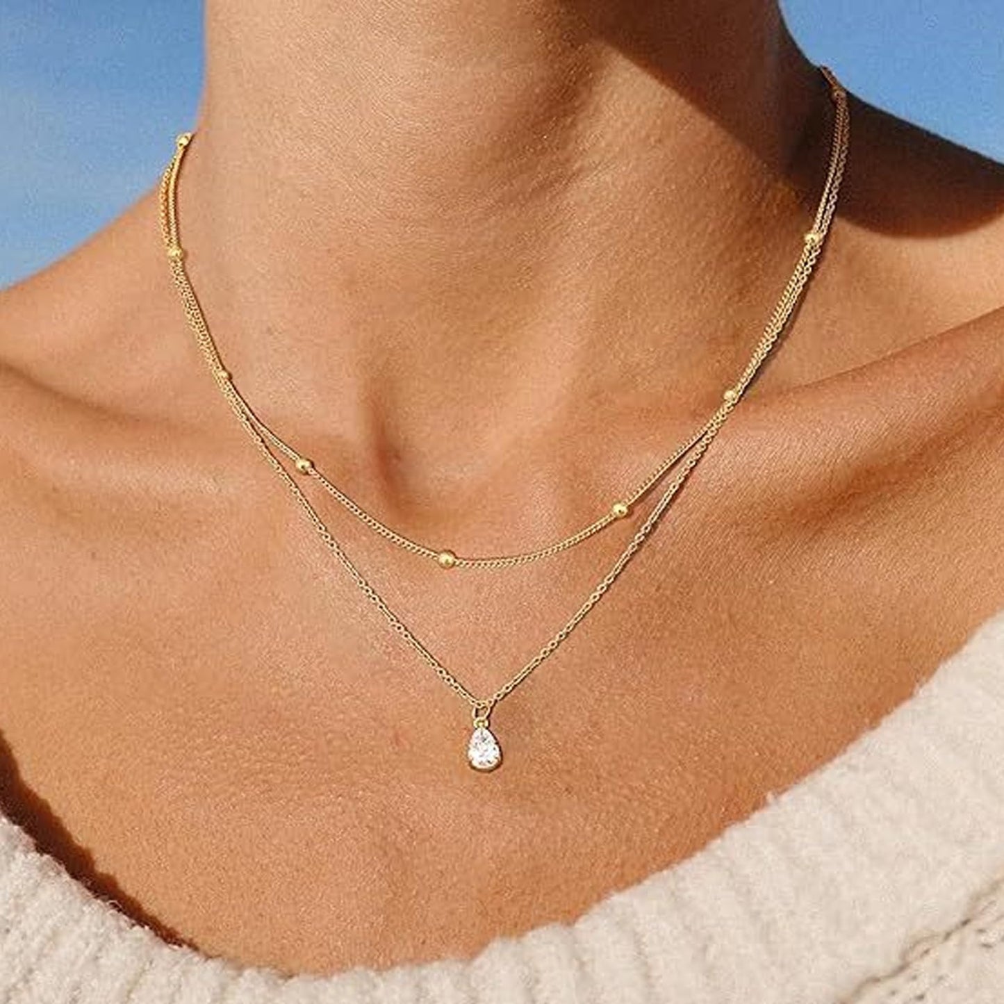 ZJCPJF 14K Gold Plated Layered Necklace Set for Women, 2-Piece Dainty Gold Chain & Pendant Stack, Trendy Minimalist Everyday Jewelry Gift for Her