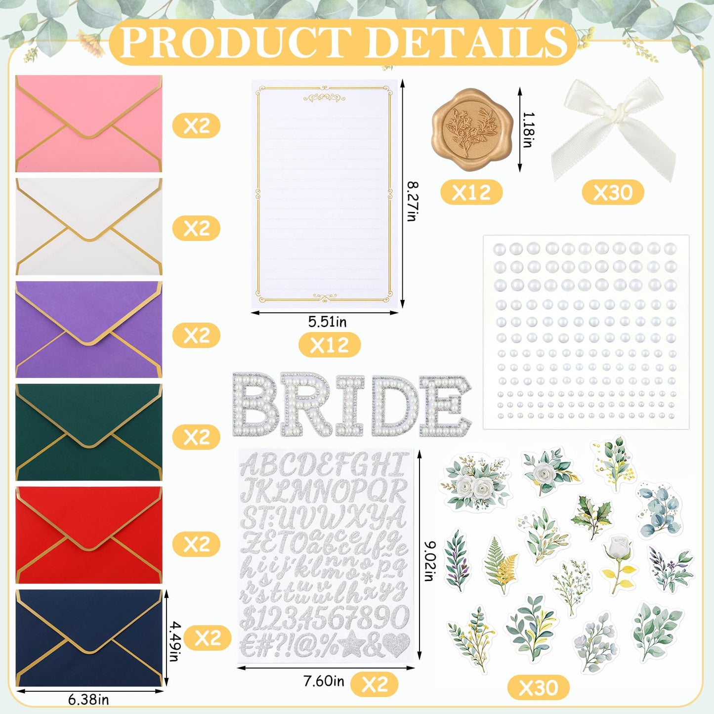 FunooFuno 8 x 8 Inch DIY Letters to the Bride Scrapbook Wedding Memory Book Bridal Blank Paper Scrapbook with Pearl Letter Stickers Bows Wax Seal Stickers Envelope for Wedding Bridal Shower Gifts