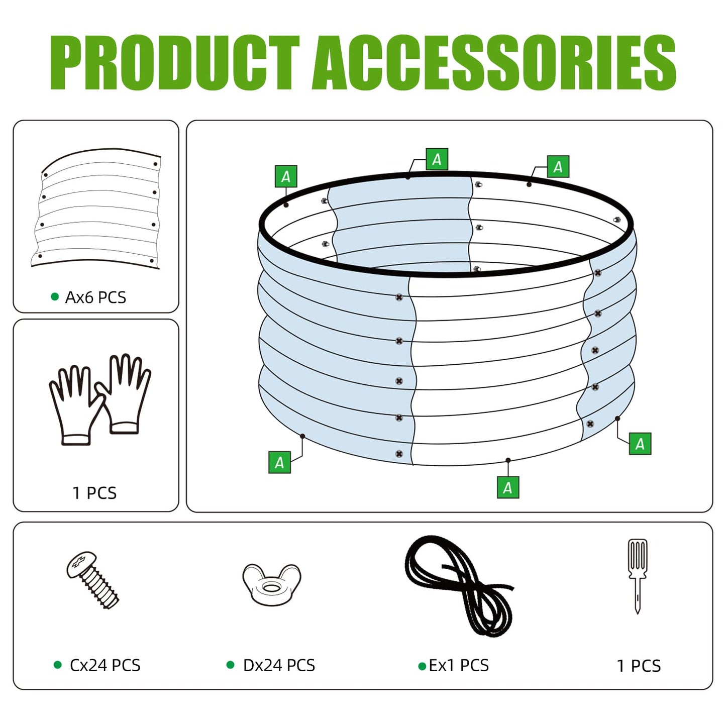 SnugNiture 3 Pcs 2x2x1ft Round Galvanized Raised Garden Bed Kit Outdoor, Metal Planter Box for Planting Plants Vegetables, Green
