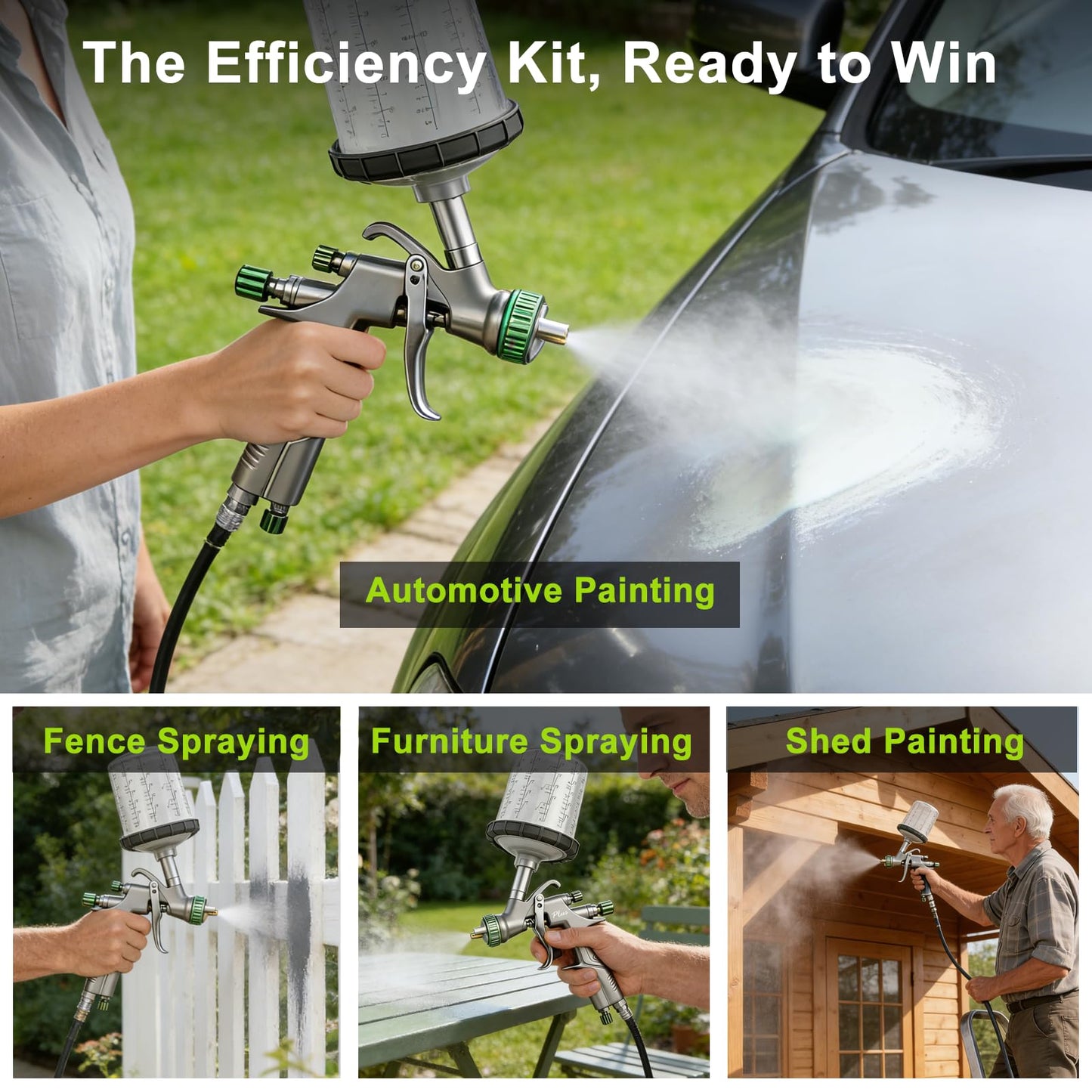 D1 LVLP Air Spray Gun Premium Kits, Paint Sprayer with 1.3/1.5/1.7mm Nozzles & Air Regulator, 10x 650ml Disposable Cups, Automotive Paint Gun for House, Cars, Furniture, Fence, Varnish&Top Coat