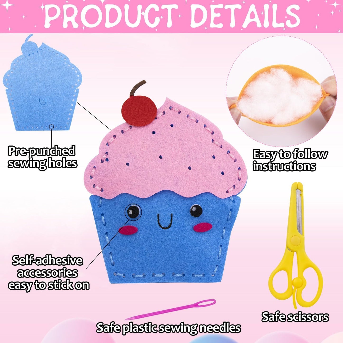 ZOIIWA 16 Sets Food Themed Sewing Kit for Kids Fun Craft for Boy Girl Age Felt Fruit Plush Craft Kit Learn to Sew Educational Beginners Sewing Stuffed Ornament for Back to School Birthday Party Gift