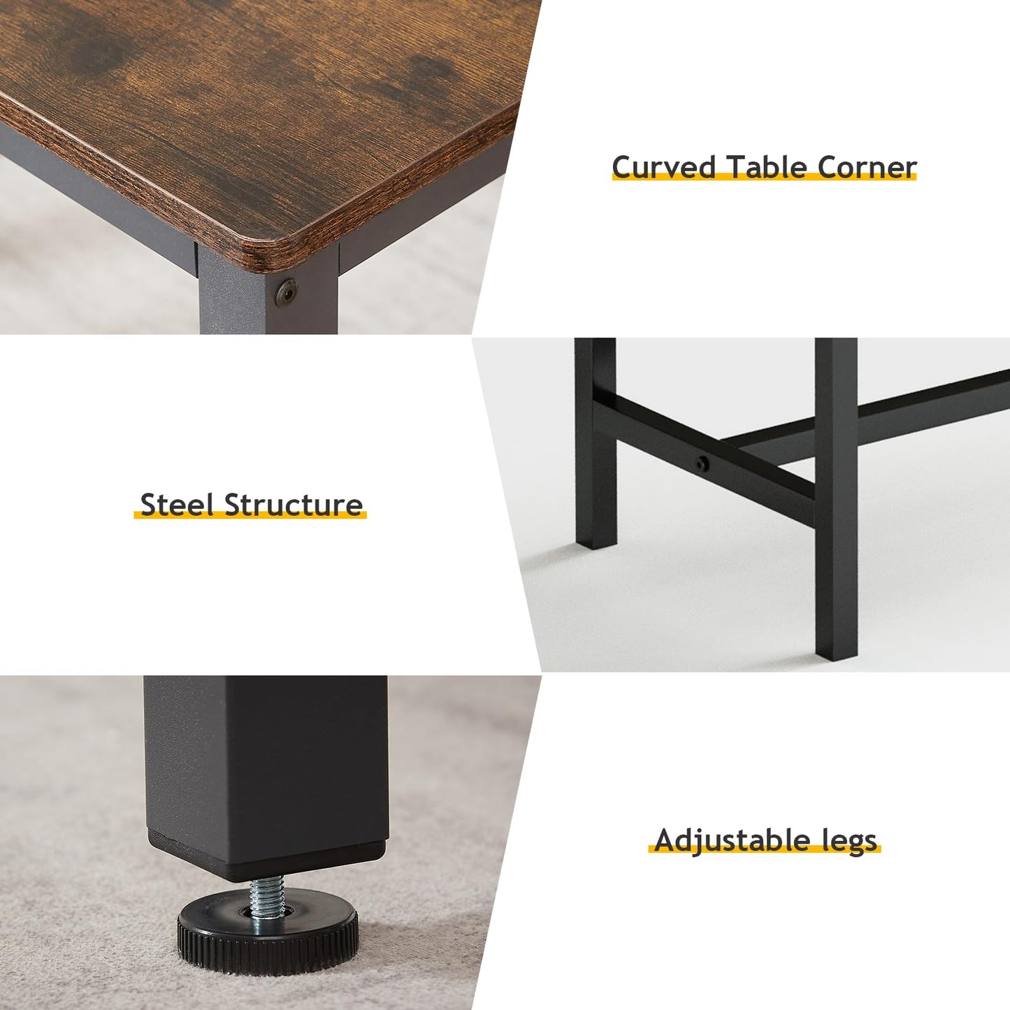 Rovibek 43" Dining Room Table Chairs Set for 4, Modern Space Saving Kitchen Table with 2 Benches & Adjustable Feet Breakfast Table, Wooden Industrial Style Farmhouse, Brown