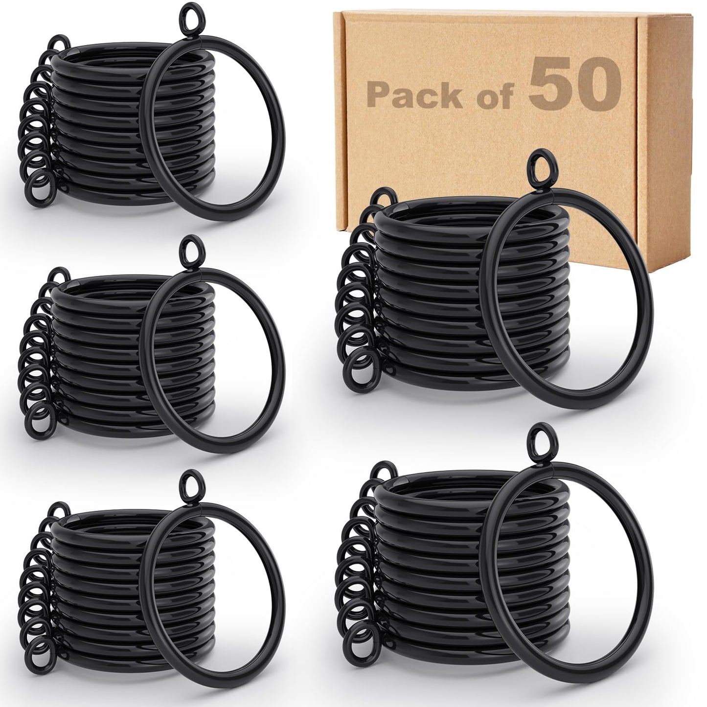 Black Curtain Rings Bulk 50Pack, 1.5 inch Inner Metal Drapery Rings with Eyelets, Diameter Drapery Rings Apply for Curtain Rods(Fits Up to 1 1/4-Inch Rod)