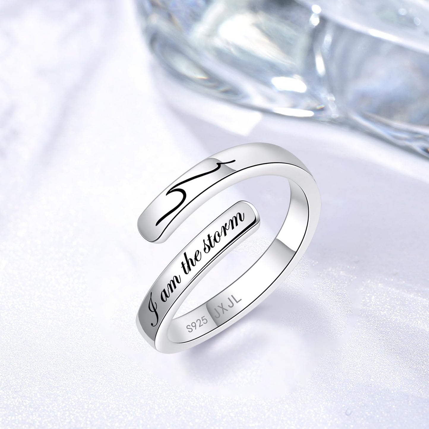 JXJL S925 Sterling Silver Inspirational Jewelry Rings Adjustable Ring Personality Encouragement Gift for Teens Women 9#