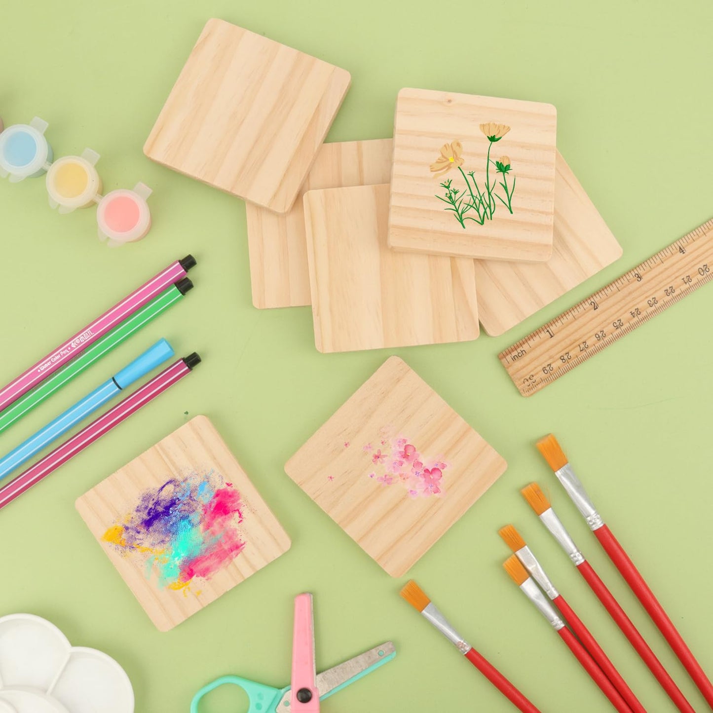 Yiksonyo 100 PCS 3 Inch Wooden Squares for Crafts,3 x 3 Inch Unfinished Wood Blocks, 1/4 Inch Thick Wooden Square Blocks for DIY Projects, Engraving, Wood Burning, and Painting