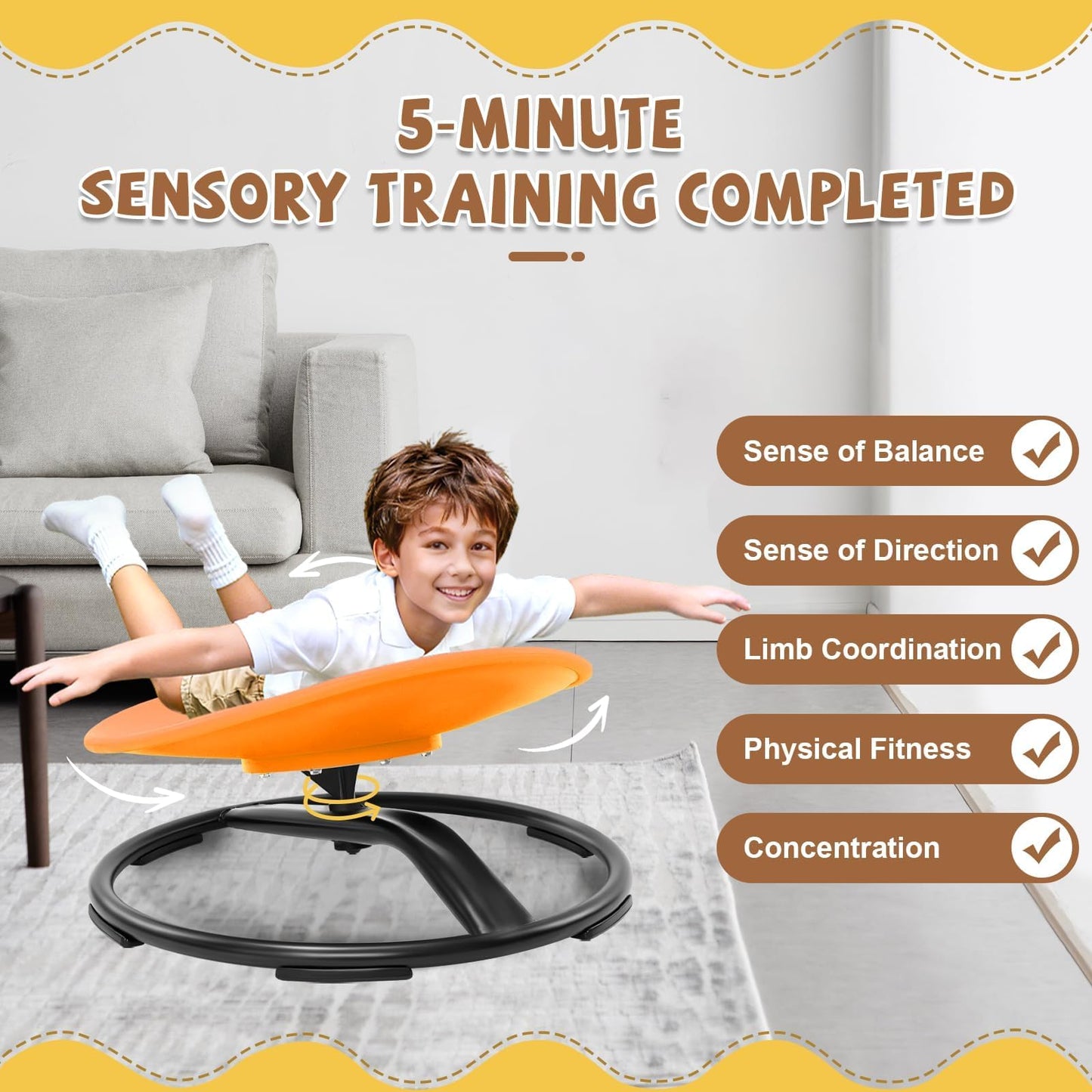 Zhenx Spinning Chair for Autistic Kids (Ages 3-18) - 220LBS Capacity Sensory Swivel Seat - Sensory Toy for Teens with ADHD/Autism - Sit and Spin Calming Gift to Improve Focus & Body Balance (Orange)