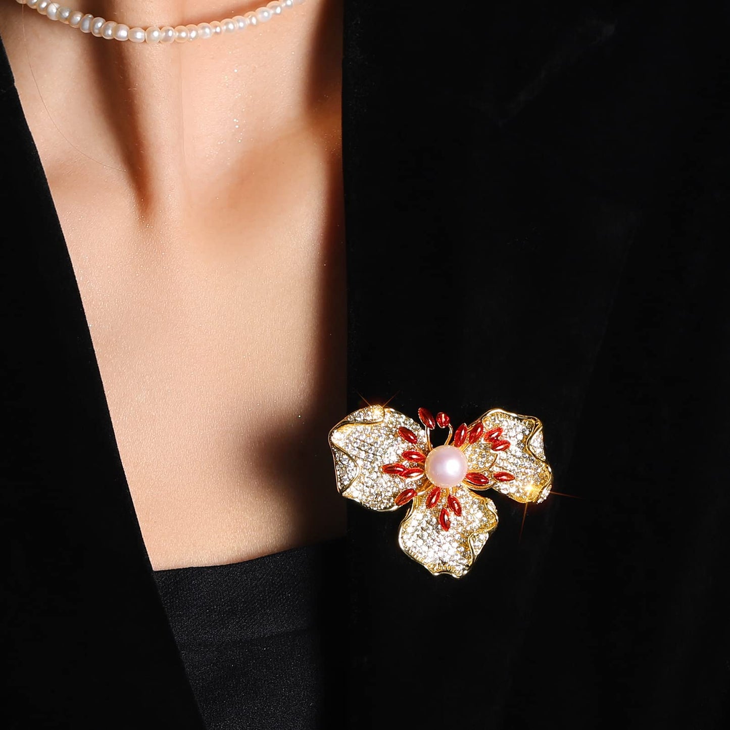 AILONMEI Brooches Jewelry for Women Fashion, Elegant Designer Costume Corsage Pearl Brooches & Pins Christmas Gift (Charming Pistil)