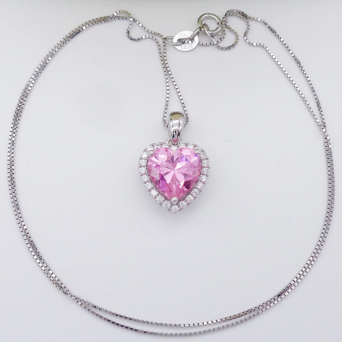 Navachi 925 Sterling Silver 18k White Gold Plated 3.7ct Heart Pink Quartz Az9308a Necklace Pendant 18"