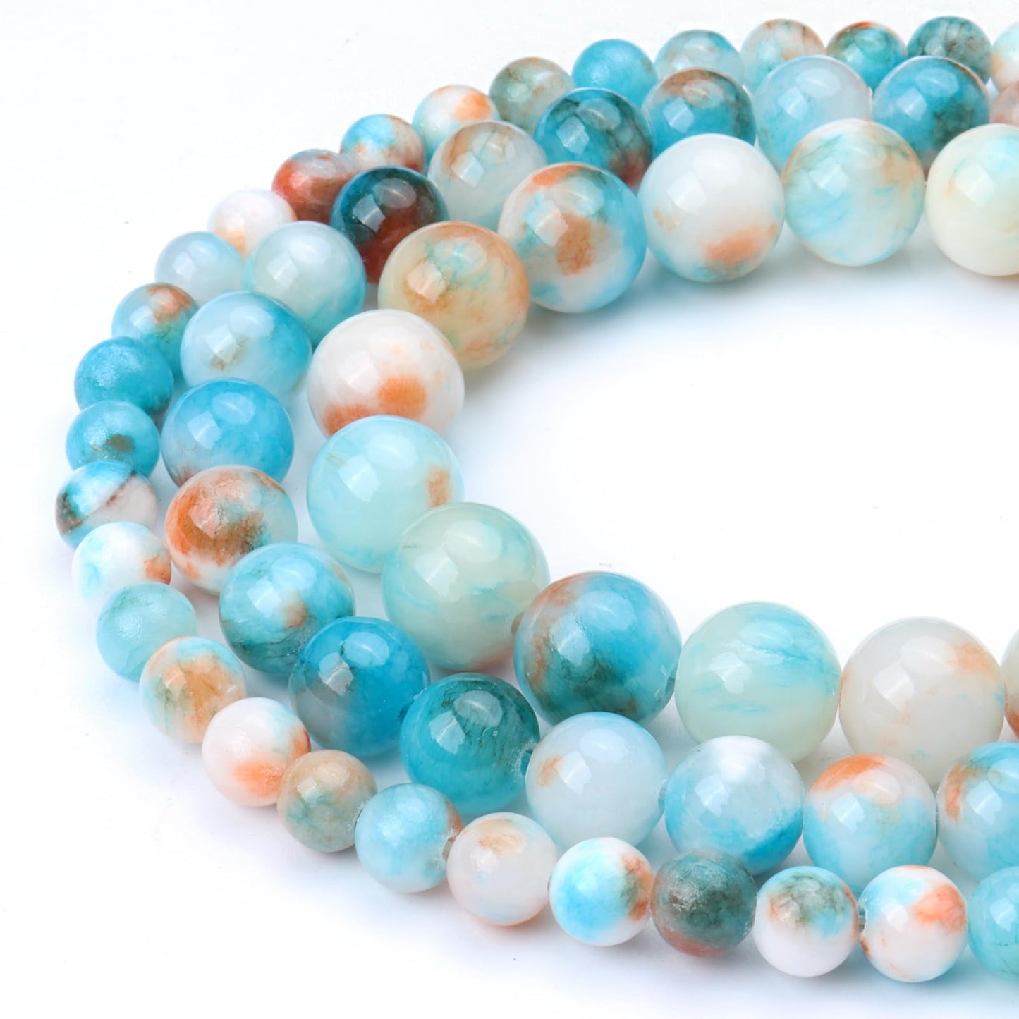 Siomia 60pcs 6mm Natural Blue Colorful Persian Jade Beads Energy Healing Crystal Round Loose Stone Beads for Jewelry Making, DIY Bracelets Necklaces