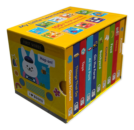 My Little Learning Bus 10 Board Book Library Set Includes Animals, Things that Go, Home, Food, Clothes, Backyard, On the Farm, Toys, At the Park, and Ocean Friends