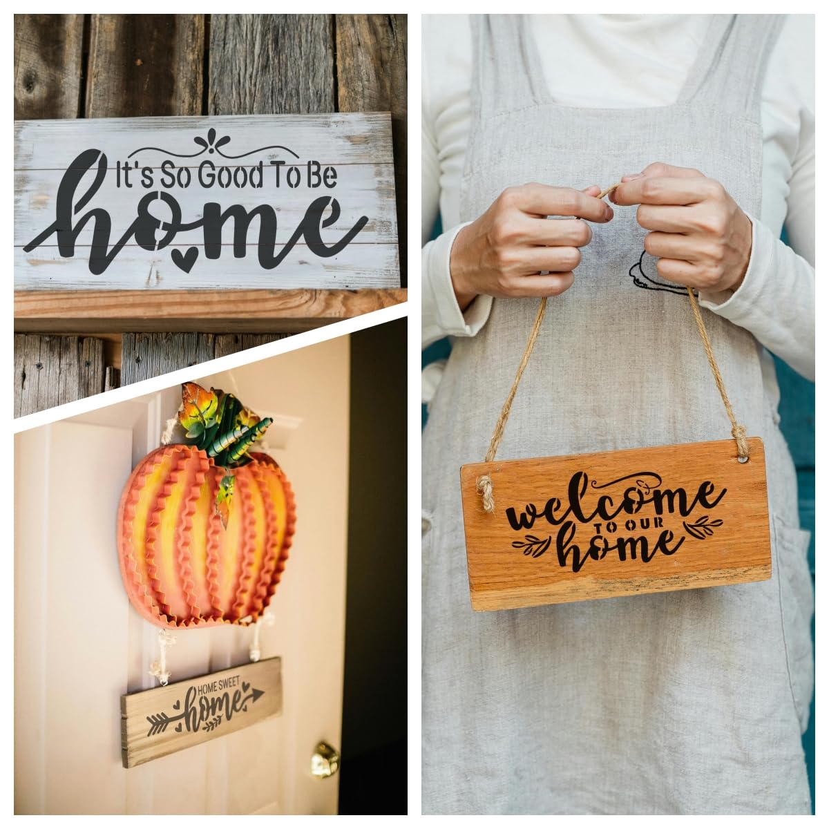 15PCS Reusable Farmhouse Word Stencils for Painting on Wood, Canvas, Fabric - Inspirational Art Craft Kit for Family, Furniture, Walls, and More - Create Welcome Signs, Shirts, and Cards