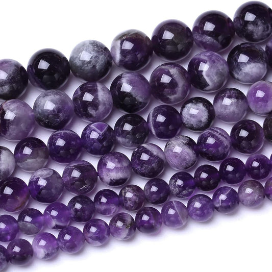 45PCS 8MM Beads Natural Purple Dream Lace Amethysts Stone Round Loose Beads Gemstones for Jewelry Making DIY 15Inches