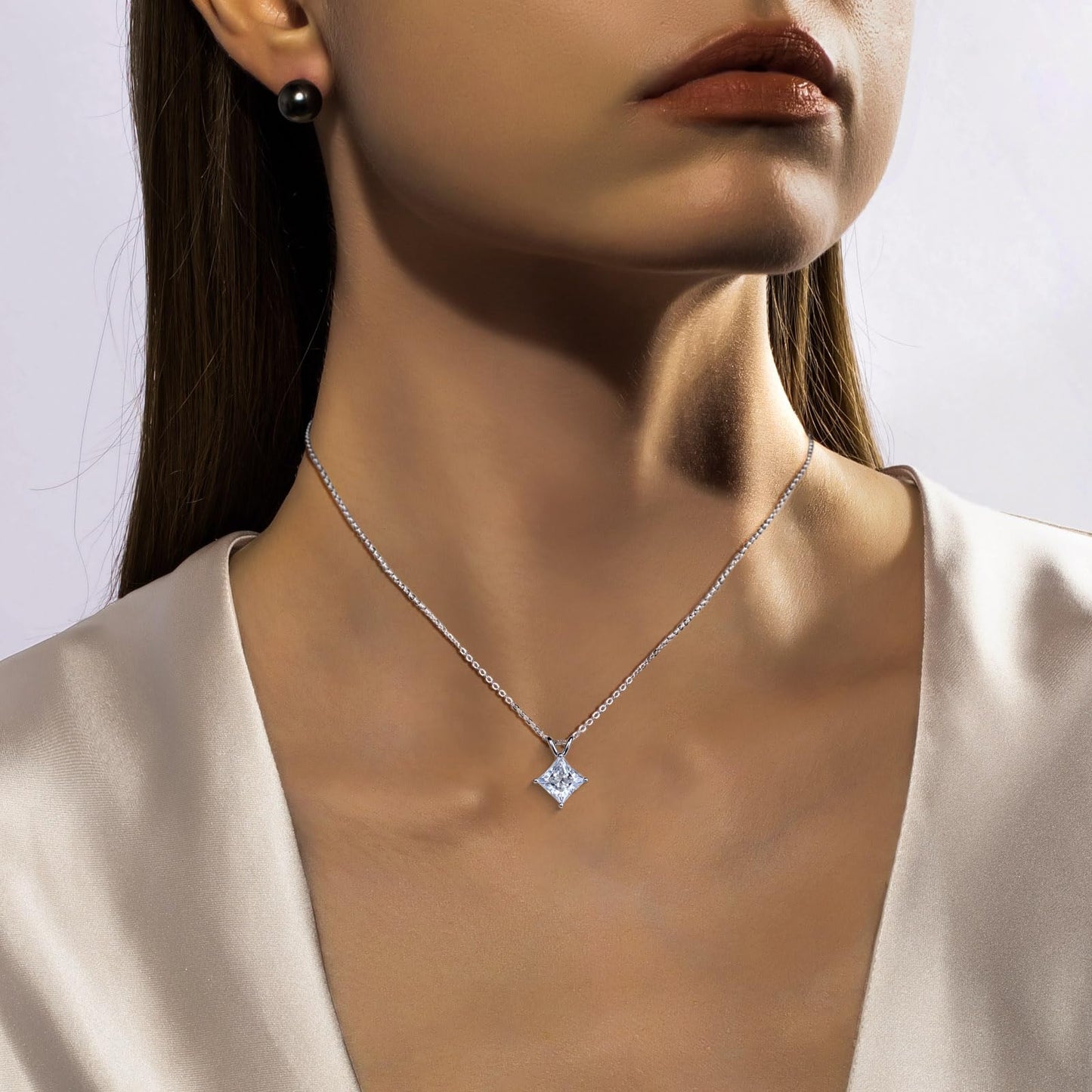 AnuClub Princess Cut Moissanite Pendant Necklace 2CT D Color VVS1 925 Sterling Silver Everyday Wear Necklace for Women Wife Her with Certificate, 40+2+3cm Adjustable Chain