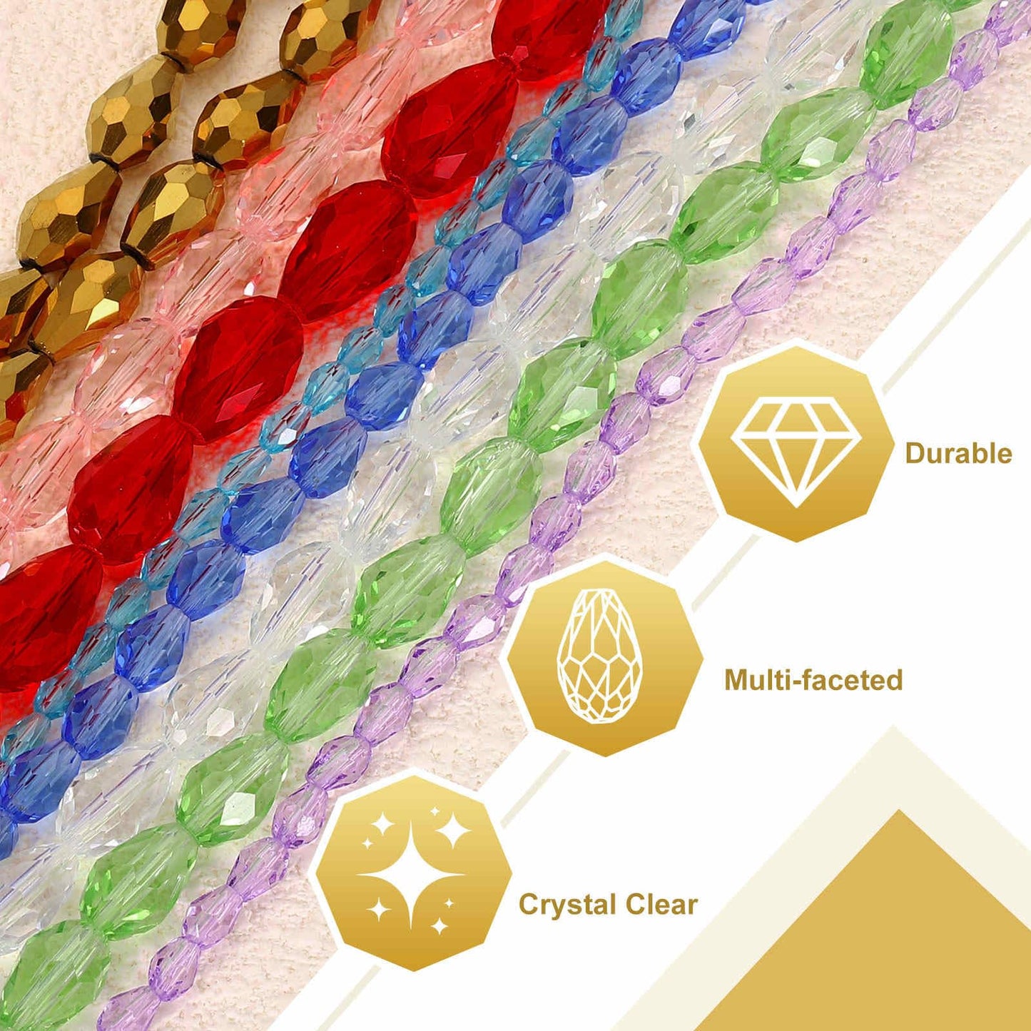 MECCANIXITY 328 PCS Teardrop Crystal Glass Beads, 3x5mm 4x6mm 6x8mm 8x12mm 10x15mm Vertical Hole Faceted Glass Teardrop Spacer Beads for Necklace Bracelet DIY Jewelry Making, Emerald Green