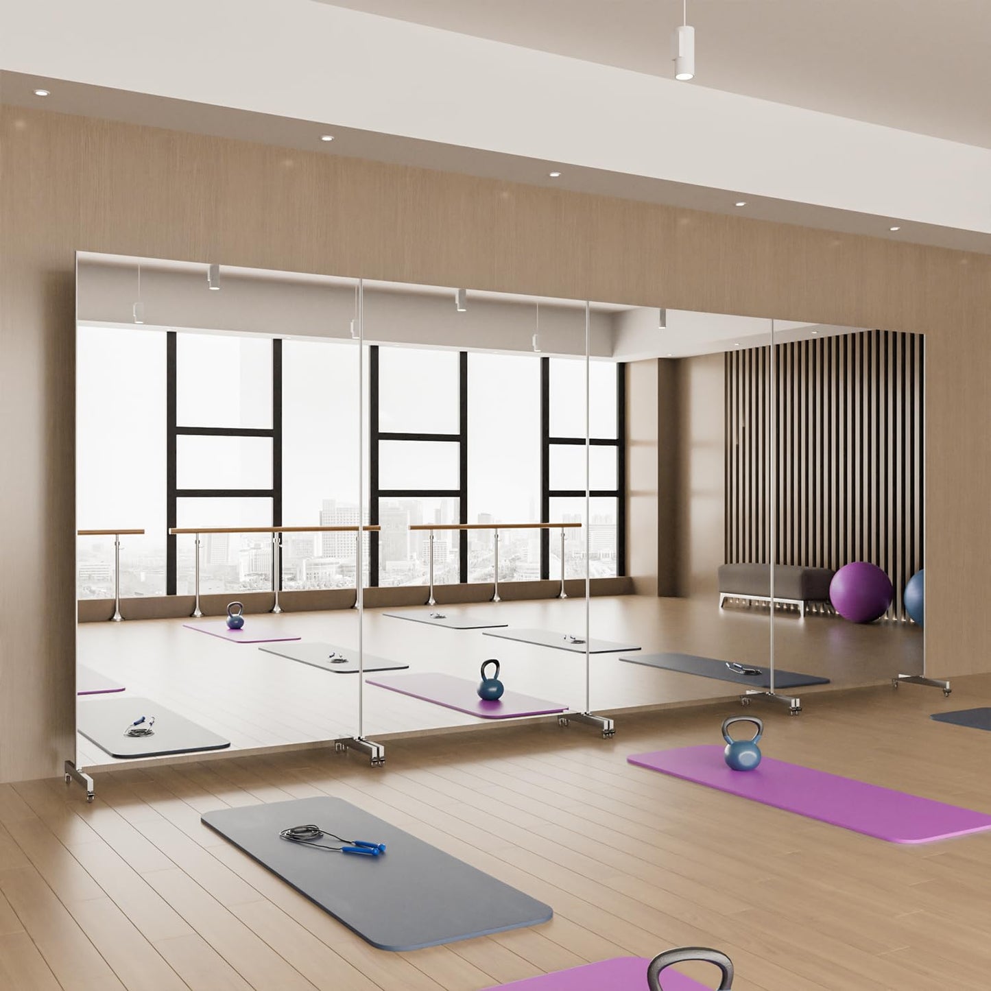 brisafe NanoMirror Non-Glass Ultra-Light 9.5 lbs Home Gym on Wheels, 67" x 40" Extra Large Full Body Mirror, Unbreakable & Shatterproof, 360° Swivel for Yoga, Dance, Fitness Studio & Home, White