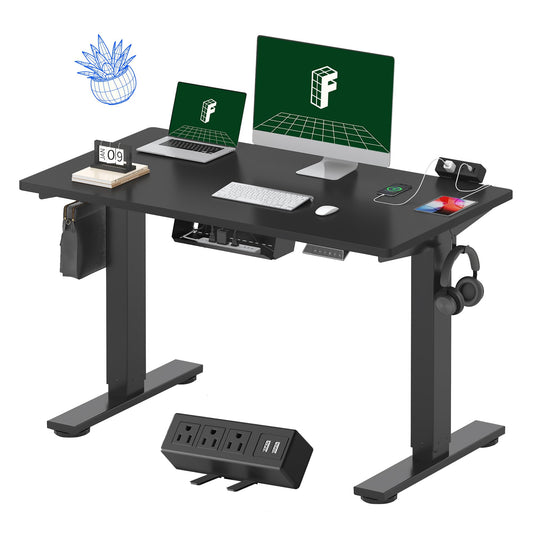 FLEXISPOT EN2 Whole-Piece Standing Desk with Clamp Power Strip, 48x24'' Electric Stand Up Height Adjustable Desk with Cable Management (Black Frame + 48" Black Table Top)