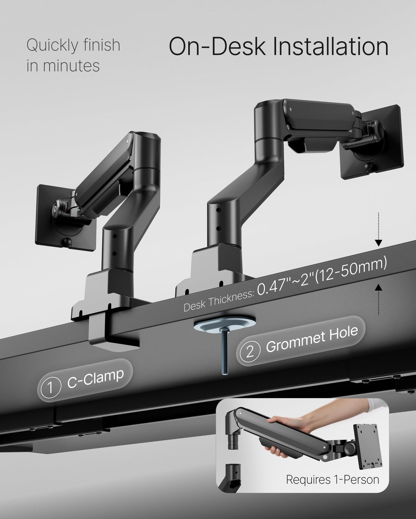 monTEK Deluxe Monitor Arm up to 40 Inch Holds 26.4 lbs Curved Screens Aluminum Fully Motion Adjustable Single Monitor Stand with Clamp/Grommet Desk Mount, Quick Release Plate,75/100mm VESA