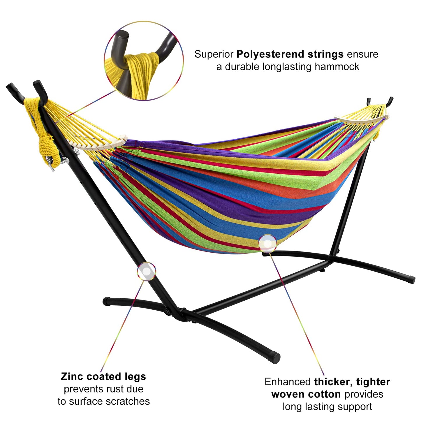 SZHLUX Double Hammock with Stand for Outside 450lb Capacity Steel Stand, Premium Carry Bag Included and Two Anti Roll Balance Beam