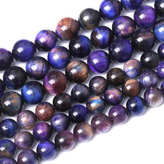 36PCS 10MM AAA Blue Purple Starry Sky Tiger Eye Stone Beads Natural Gemstone Bead Crystal Healing Energy Jewelry Making DIY 15 inches