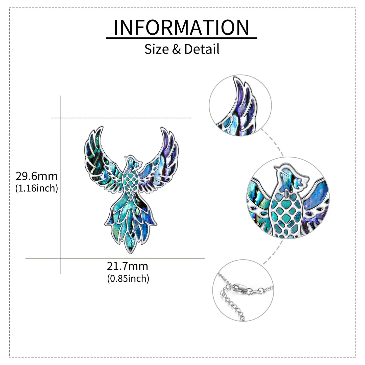 YAFEINI Phoenix Necklace S925 Sterling Silver Abalone Shell Phoenix Pendant Necklace Phoenix Jewelry Gifts for Women Mom Wife