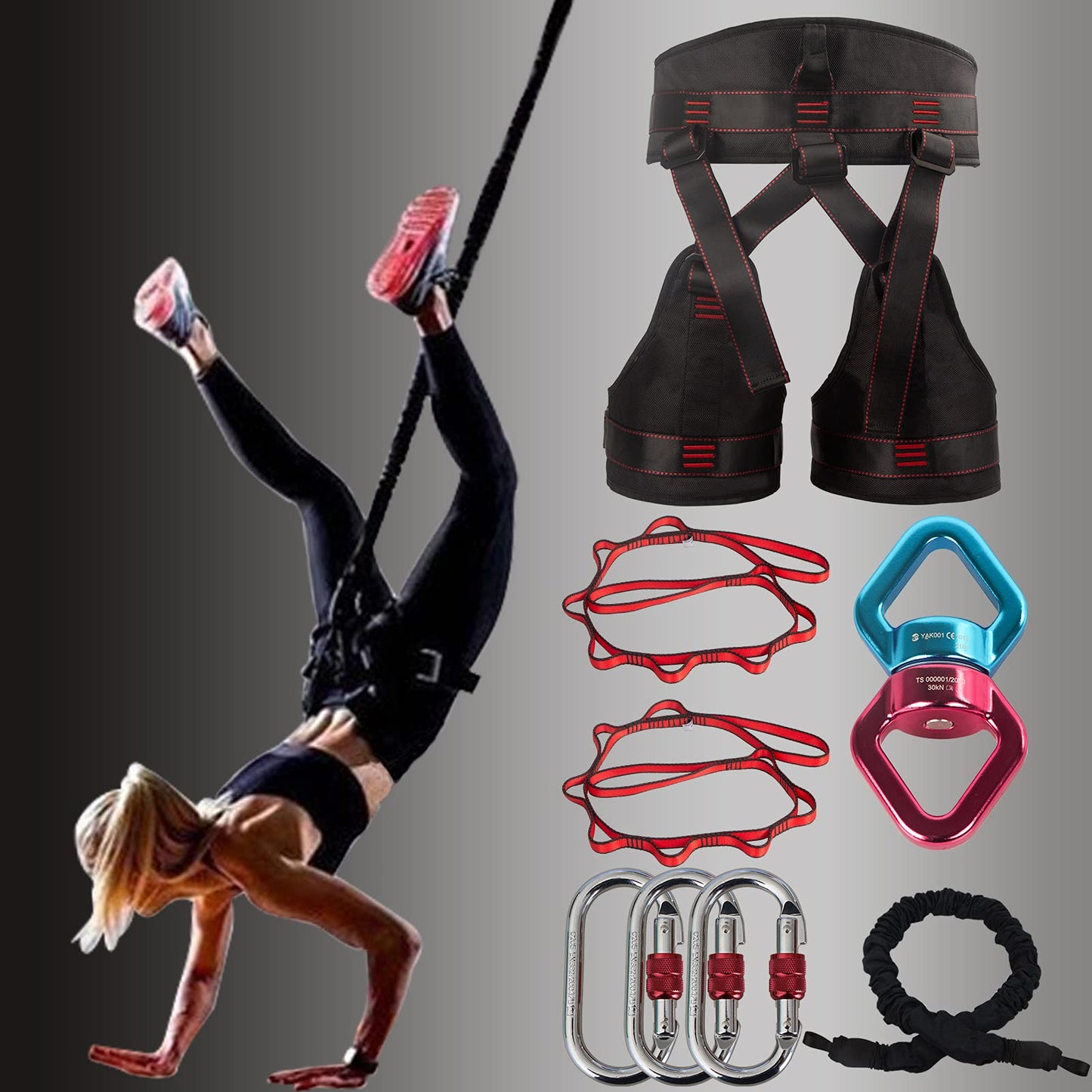 DASKING Natural Latex Resistance Bands Set - 3-Level for Suspension Trainer for Home Gym, Yoga & Recovery (Adjustable Harness, Exercise Guide)