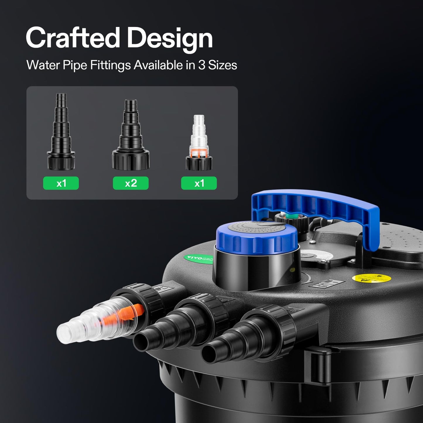 VIVOGROW Bio Pressure Pond Filter, with 13W UV-C Light, 2630 GPH Suitable for Koi Ponds up to 1300 Gallons or Landscape Pools up to 2600 Gallons