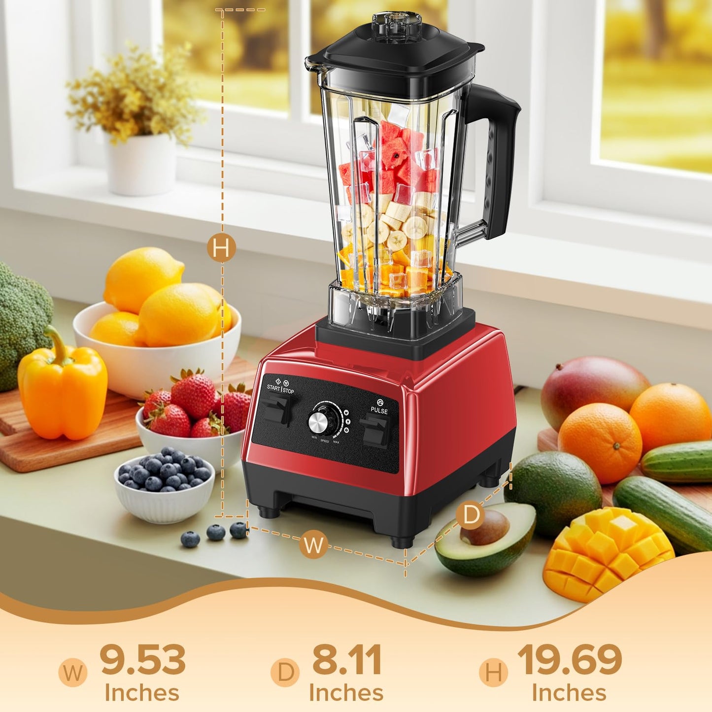 Blenders for Kitchen, Large Capacity, Professional Blender for Smoothies, BPA-Free, for Ice Crush, Frozen Drinks with 68Oz. Pitcher and 20Oz. To-go Cup, Red