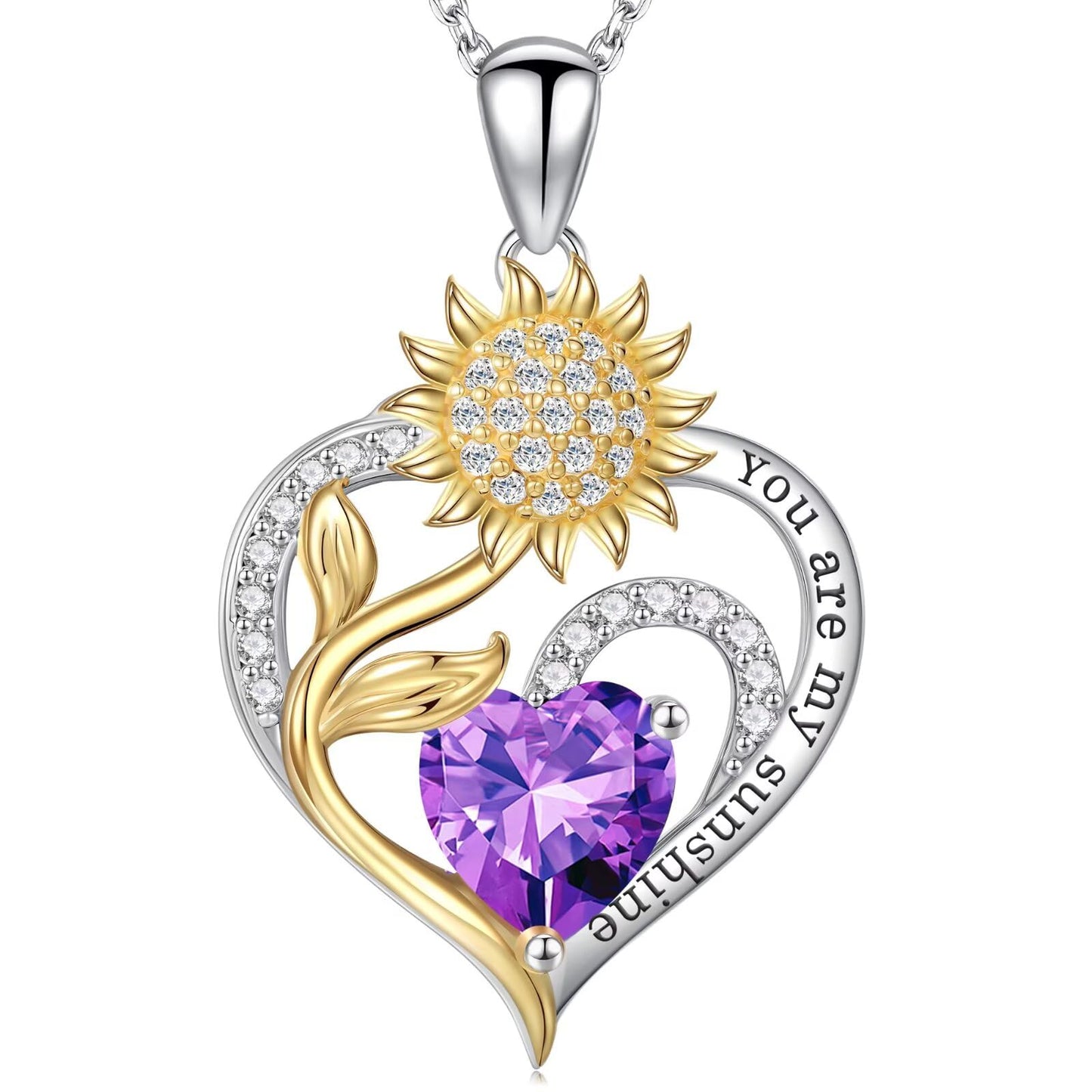 Iefil Sunflower Gifts for Women - Sunflower Necklace February Simulated Amethyst Necklace Anniversary Valentine's Day Jewelry Gifts Birthstone Jewelry for Women Wife Her