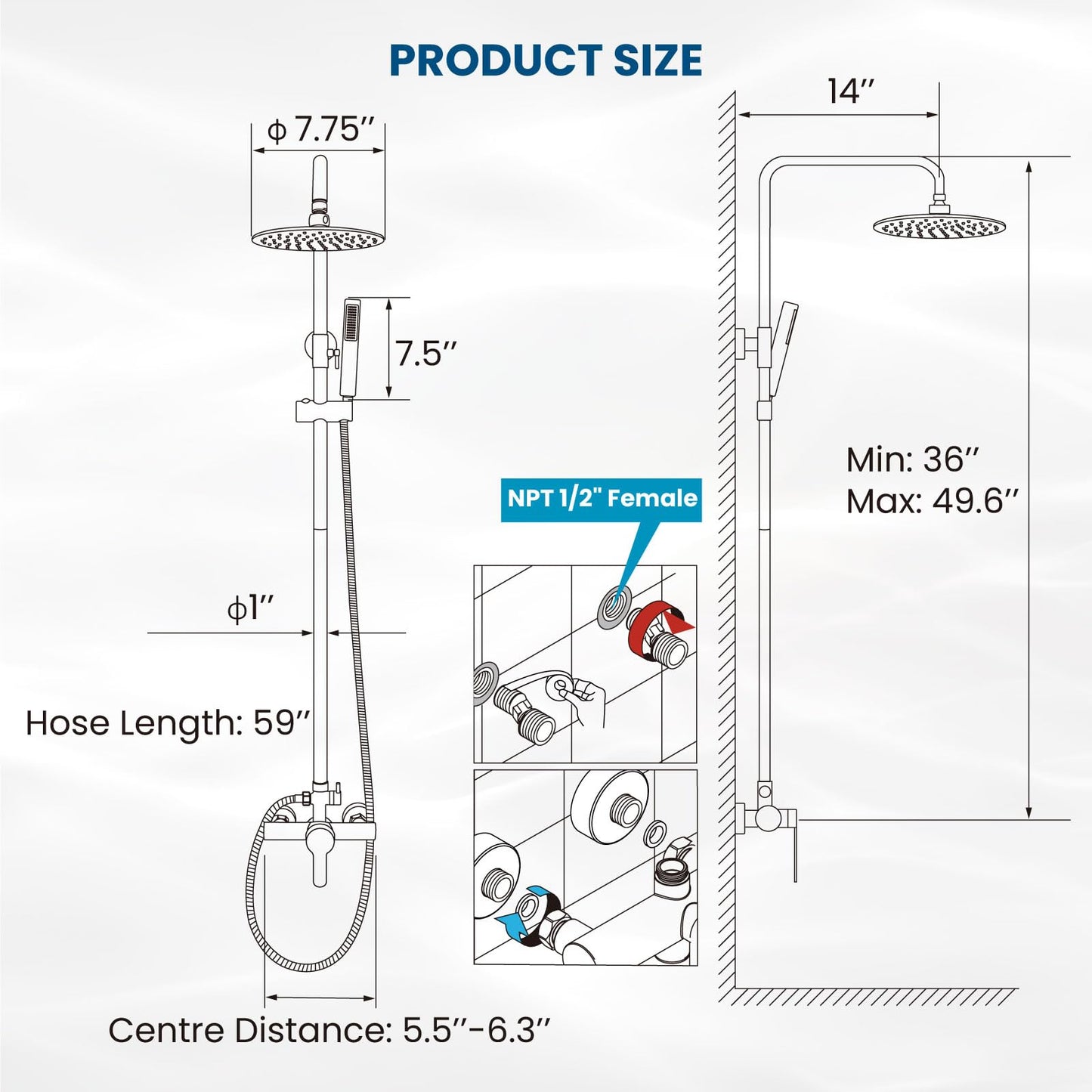 gotonovo Outdoor Shower Fixtures SUS304 Stainless Steel Rain Shower Kit Faucet High Pressure Wall Mount 2 Dual Function 8 Inch Showerhead and Handheld Spray Combo, Single Handle, Matte Black
