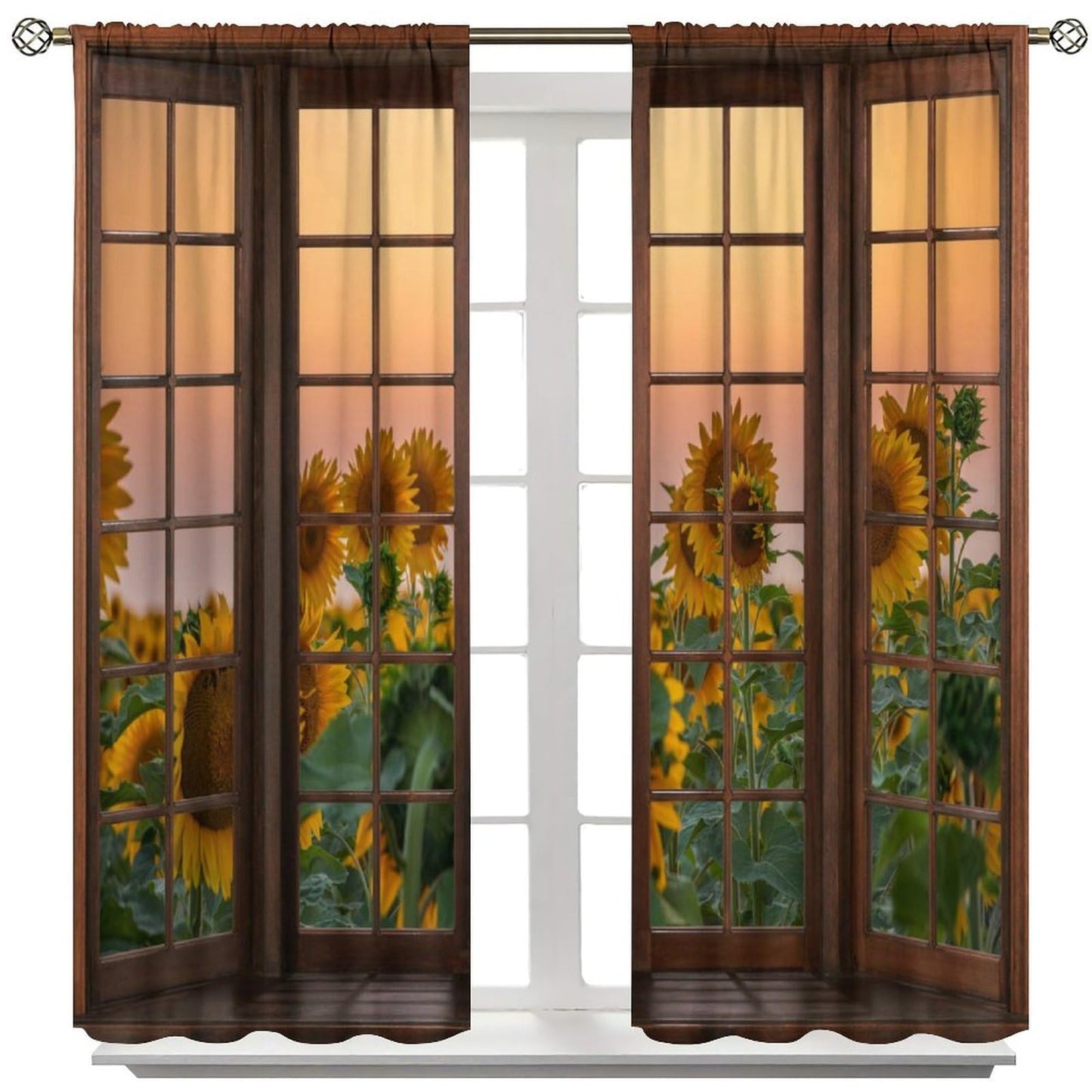 FAOTELY Beautiful Sunflower Landscape Curtains Rustic Vintage Sunflower Sunsets Sunrises Scenery Blackout Window Drapes for Bedroom Living Room Kitchen Cafe （W26xL84 Inch） x2 Panels