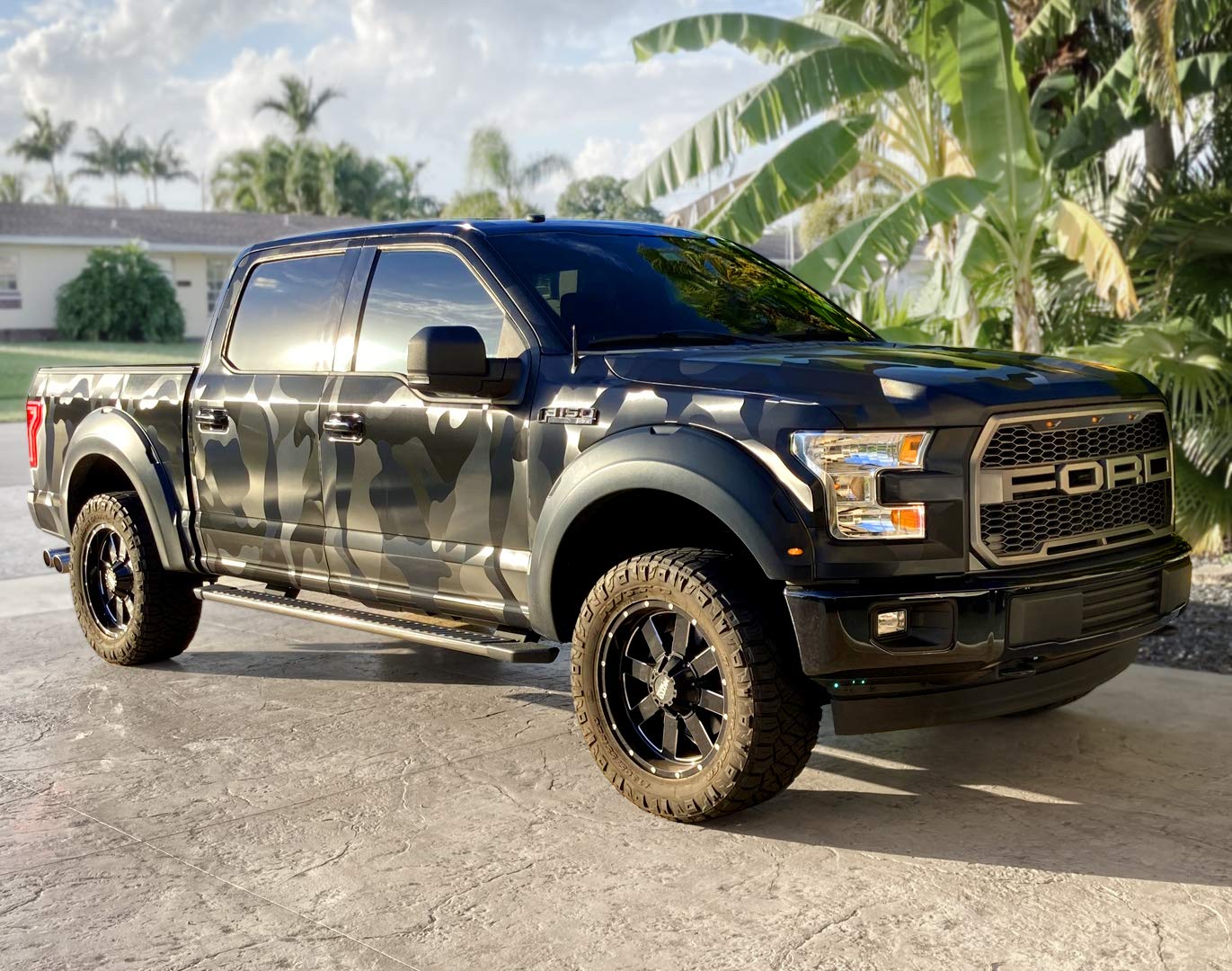 VViViD+ 2020 Edition Black Stealth Large Sized Pattern Camouflage Vinyl Car Wrap Roll (100ft x 5ft) Self Adhesive Film Air Release Technology, Scratch Resistance, Protective Liner, Bubble-Free