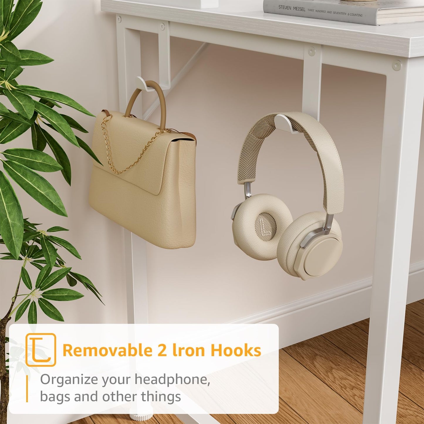 DLisiting White Computer Desk with Hutch & Drawers - Office Desk with 3 Storage Drawers and Power Outlets, 47 Inch Modern Study Writing Desk for Bedroom Home Office