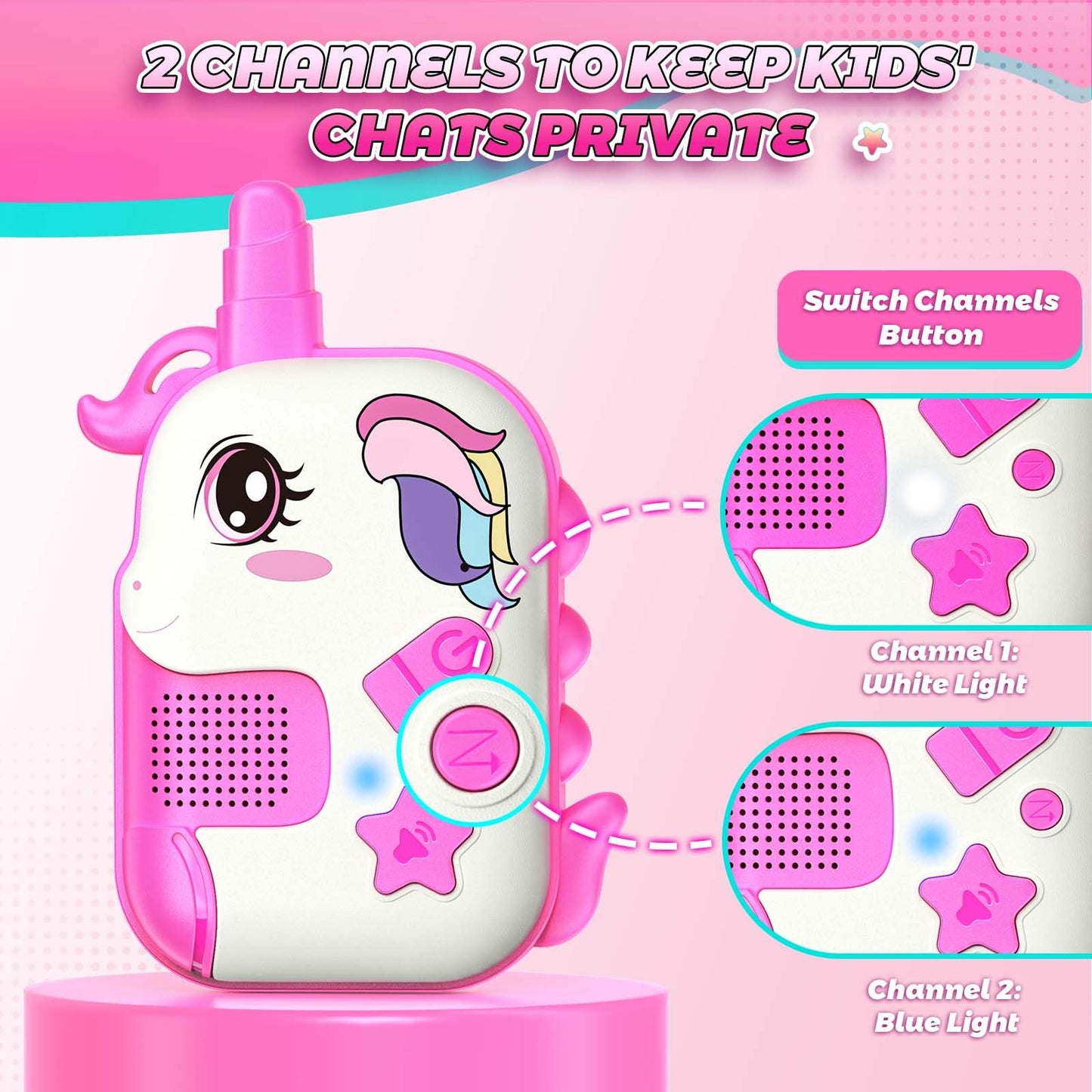 Rechargeable Walkie Talkies Toys for Girls: Unicorn Toys Walkie Talkies for Kids 2 Pack Birthday Gifts for 3 4 5-7 Year Old Girls Toy for 4 5 6 7 Year Old Grandkids Camping Outdoor Games