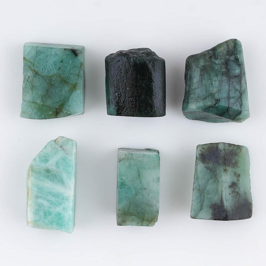 CRYSTALIS 6pcs Natural Emerald Loose Gemstone Wholesale Bulk Rough Jewelry Making Supply, Chakra & Healing Raw Stones, Wire Wrapping, DIY, Gem Collection, May Birthstone, Size : 13-16mm